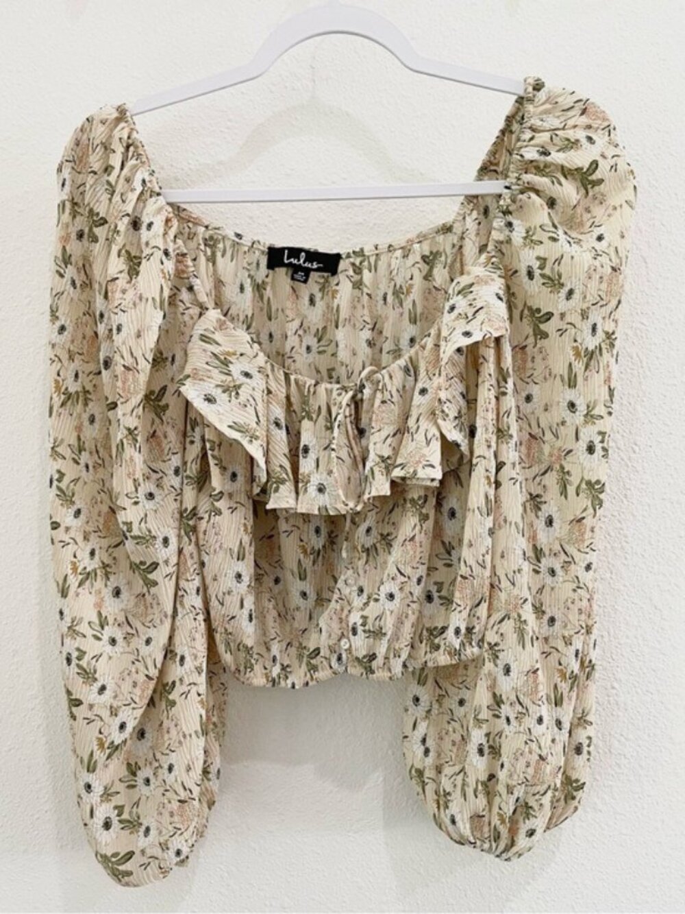 Lulu's Floral Ruffle Peasant Blouse Balloon Sleeve Boho Country